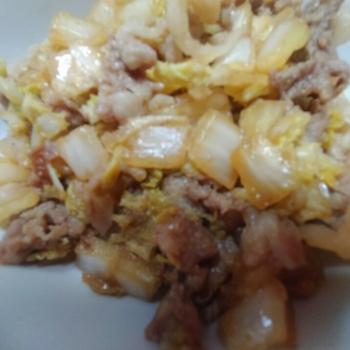 白菜と豚薄切り肉ごますき焼きタレ煮丼